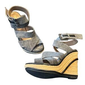 Bruno Magli Size 36 US 6 Gray Ankle Strap Platform Espadrille Wedge Sandals